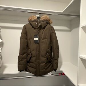 Mackage Men's Brown Puffer Jacket with Fur Hood